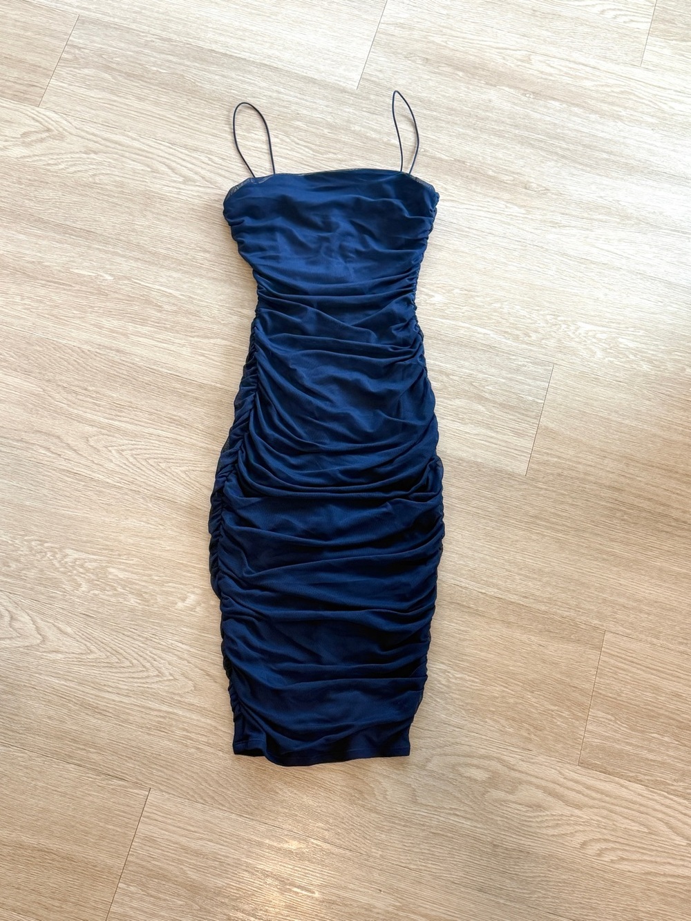 B. Darlin Navy Blue Ruched Mesh Bodycon Dress Sz 1/2 Juniors Hoco/Cocktail